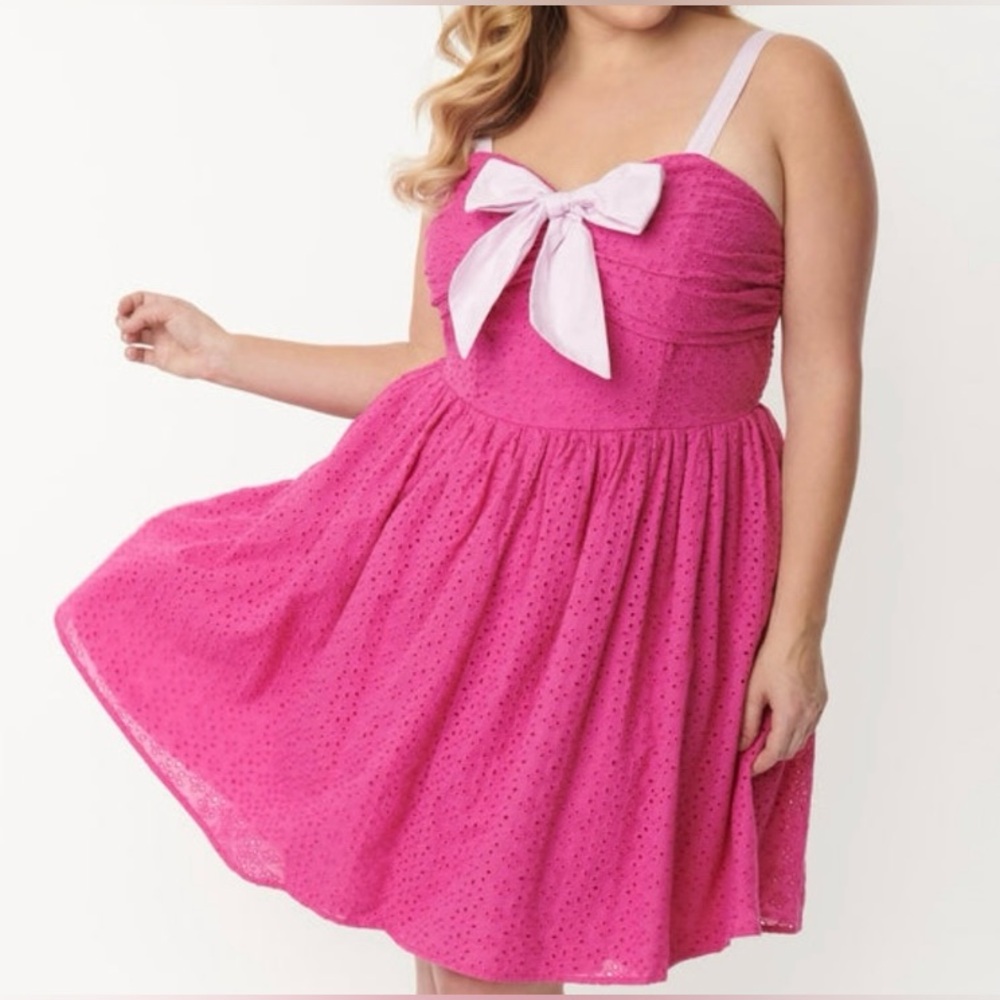 Unique Vintage Catch of The Day Mini Flare Retro Dress Pink L